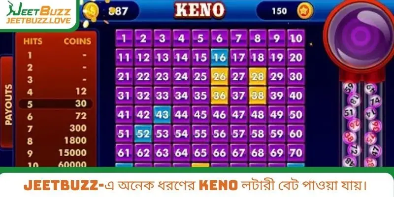Jeetbuzz-এ অনেক ধরণের Keno লটারী বেট পাওয়া যায়।